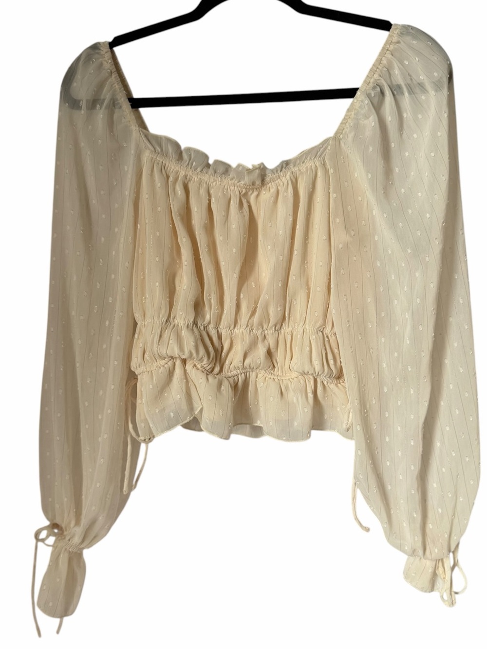 Altar’d State Cream Peasant Blouse Smocked Waist Romantic Feminine Ruffles